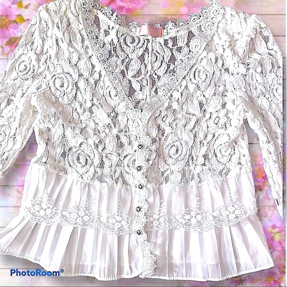 EXQUISITE LACE Top by PRINCESS, GORGEOUS Detailing, Button Up, Wmn's Size LG